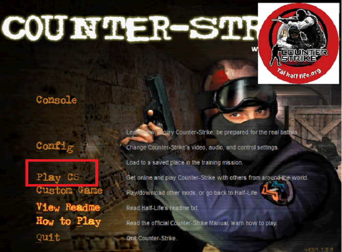 Quay lại trang giao diện ban đầu và chọn mục "Play CS".
